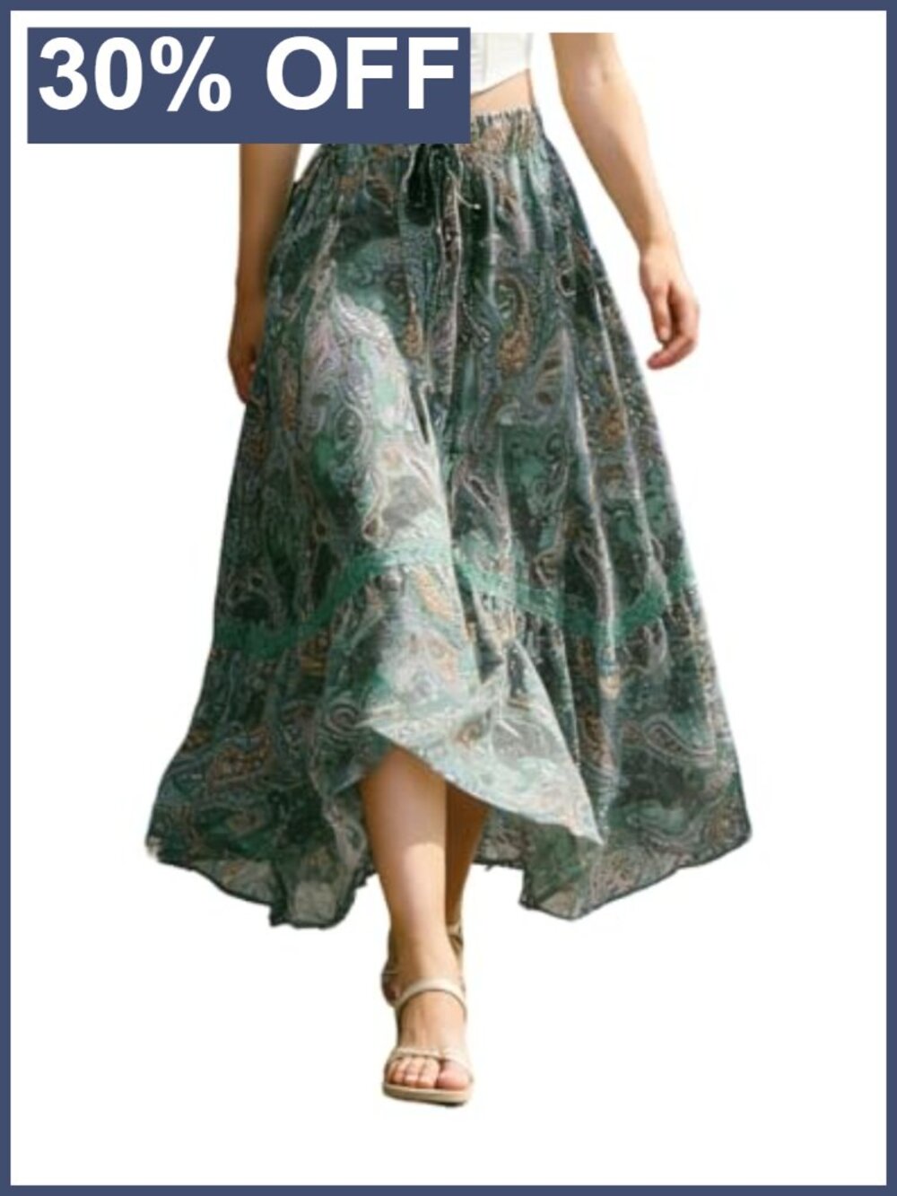 Boho Floral Chiffon Maxi Skirt High Waist A-Line with Pockets